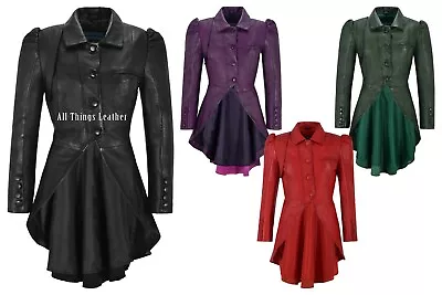 Women's Kristen Tailcoat Real Leather Gothic Victorian Steampunk Aristocrat Coat • £75.99