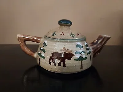 Northwoods Rustic Decorative Moose And Pine Trees Tea Pot Cabin Decor • $11.50