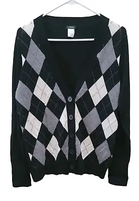 J Crew Jackie Merino Wool Size L Diamond Cardigan Sweater • $25.49