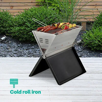 Folding BBQ Charcoal Barbecue Portable Grill Steel Stainless Garden Picnic Stove • £24.94