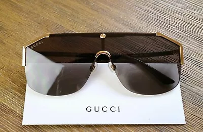 Gucci GG0291S 001 Green Lens Gold Oversized Shield Sunglasses Velvet Case • $185