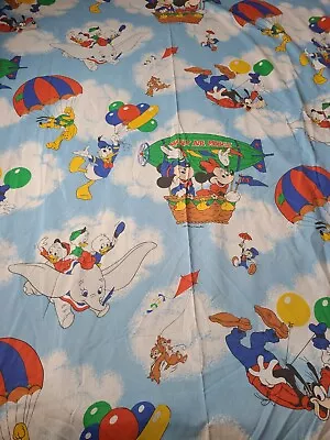 Vintage Disney Hot Air Balloon Mickey Mouse Twin Flat Sheet Minnie Dumbo Goofy • $22.45