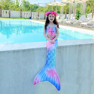 Kids Childrens Swimming Mermaid Tail Girl Cosplay Costume For Swimsuit • £13.22