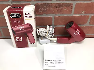 VIDAL SASSOON Professional Mini Turbo Travel Hair Dryer Blower Quiet VS-523 • $29.99