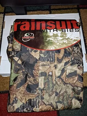 Mossy Oak PVC Nylon Rain Suit With Bibs Pants Forest Floor Hunting & Fishing • $64.95