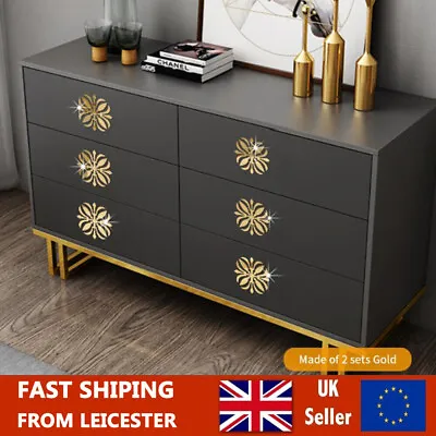 4Pc Gold Flower 3D Mirror Wall Stickers Furniture Cabinet Living Room Wall Decal • £3.11