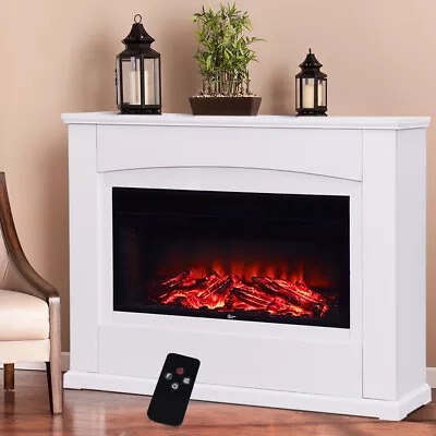 Wall Insert 34'' Electric Fireplace &White MDF Surrounded Heater Stove LED Flame • £279.95