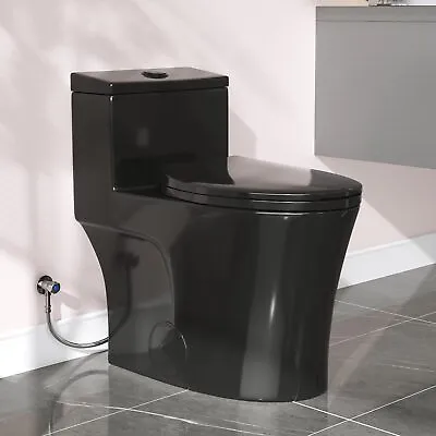 One Piece Black Toilet Dual Flush 0.8/1.28 GPF&MAP 1000g W/Chair Seat 17.3  • $329.99
