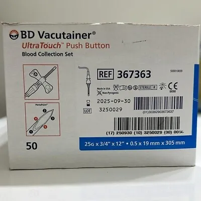 25 Gauge 3/4 Vacutainer UltraTouch Blood Collection Set Box/50 Expiration 2025 • $89.99