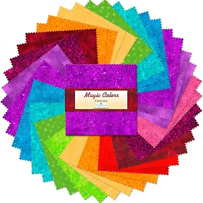 Feline Drive Fabric 5  Squares Essential Gems MAGIC COLORS Charm Pack 42 Squares • $14.55