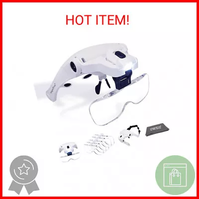 MagniPros LED Illuminated Headband Magnifier Visor | Hands Free Magnifier Loupe  • $21.82