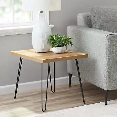 Hairpin Leg Square Side Table Oak Particle Board And Iron Materials • $43.18