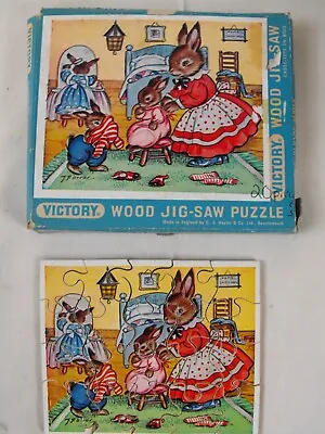 Vintage Victory Wood Jig-Saw Puzzle 20 Pieces - England Rabbit Family • $8.49