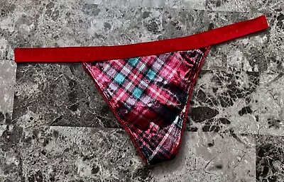 Nwt Victoria's Secret Red Green Plaid Crushed Velvet Velour V String Panties • £19.30