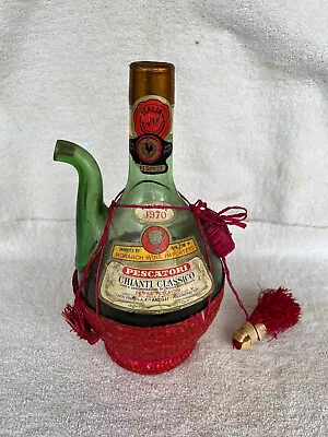 Vintage Italian Chianti Classico 1970 Wine Bottle Ice Chamber Wicker Bottom • $10