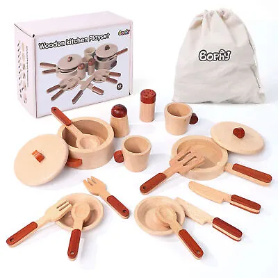 $35.13 • Buy Wooden Play Kitchen Pretend Play Toys Kids Pan Pots Plate Kitchen Set Toys Gifts