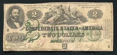 T-43 1862 $2 Two Dollars Csa Confederate States Of America Currency Note Vf • $299.95