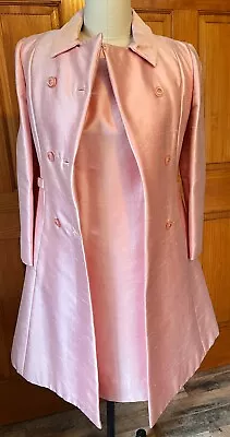 Vintage Gino Charles Dress / Jacket Set Pink 10 Silk Frost Bros. 1970 Pockets • $50