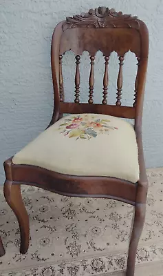 Antique 1880's Victorian Carved Mahogany Scottish Thistle Chair With Needlepoint • $289