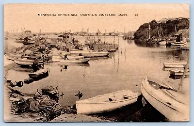 C1919 PC MARTHAS VINEYARD MASSACHUSETTS MENEMSHA BY THE SEA Boats Lobster Traps • $8