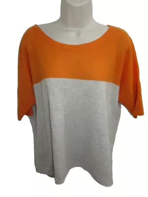 Magaschoni 100% Cashmere Orange Round Neck S/S Oversized Sweater May Fit XL 1X • $19.95