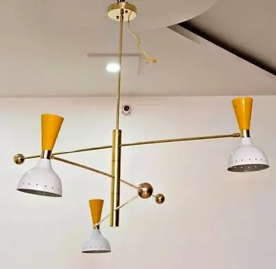 3 Arms Brass Chandelier Mid Century Stilnovo Light Rotating Ceiling Fixture • $338.85