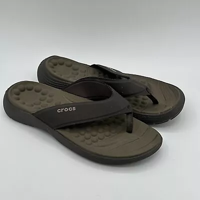 Crocs Reviva Flip Flops Mens 11 Brown Slip On Thong Sandals Beach Lake Coastal • $19.88