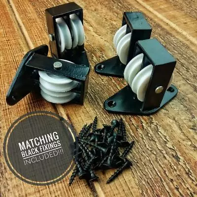 £13.25 • Buy 38mm Black Double Upright Cast Pulley Across Plate Nylon Wheel Matching Screws