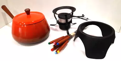 Vintage Fondue For 6 Set MCM Burnt Orange Brown Made In Japan Sterno Complete • $24.90