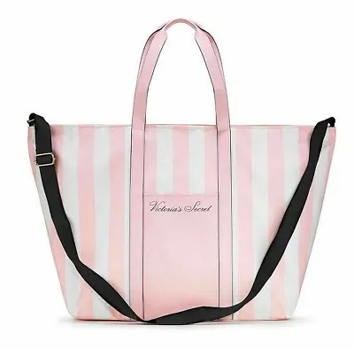 $68 Victorias Secret Signature Striped Weekender Tote Pink White Duffle Bag Nwt • $29.75