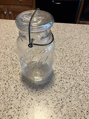 Vintage Quart Clear Ball Ideal Canning Jar W Glass Clamp On Lid • $9.95