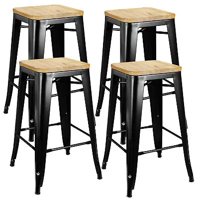 Set Of 4 Counter Bar Stools Pub Metal Industrial 26  Height W/ Wood Seat 330LB • $111.58