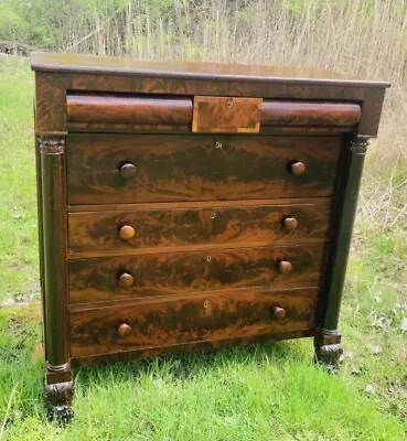 Federal Furniture Empire Flame Mahogany Antique Dresser Chest Of Drawers C.1825 • $14995