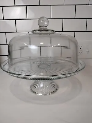 Anchor Hocking Vintage Canton 2 Piece Pedestal Cake Stand & Dome Starburst • $46.75