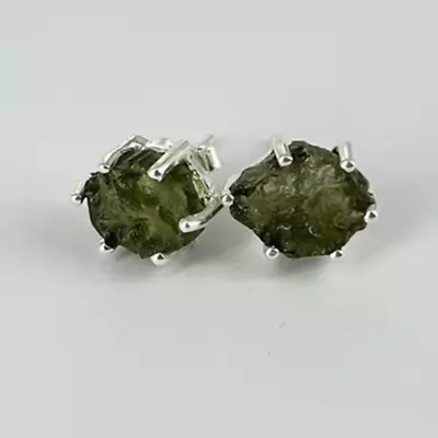 Raw Moldavite Gemstone Stud Earring 925 Sterling Silver Handmade Jewelry SE-317 • $25