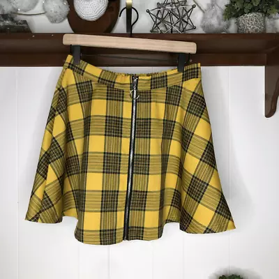 Allegra K Women Plaid A-Line Zip Up Highwaist Skater Skirt Yellow Black Medium • $27