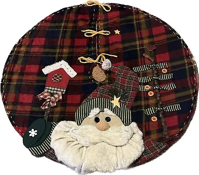 3d Santa Christmas Tree Skirt Felt Back Fabric Wood AppliquÉ Holiday Tie Closure • $50