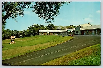 Sandy's Motor Lodge Cape Cod MA Postcard Landscape View Table Chairs Umbrella • $4.60