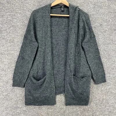 H&M Cardigan Women M Medium Gray Wool Open Front Long Sleeve Knit Pockets Casual • $16.77