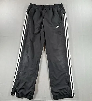 Vintage Adidas Windbreaker Pants Mens Large Black Drawstring Ankle Zip Stripes • $24.99