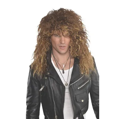 Glam Rock Wig Jon Bon Jovi Costume 80s Brown Curly Hair Metal Singer Heavy Band • $39.76