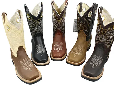 Men's Rodeo Cowboy Boots Genuine Leather Western Square Toe Botas-carr 721 • $95.99