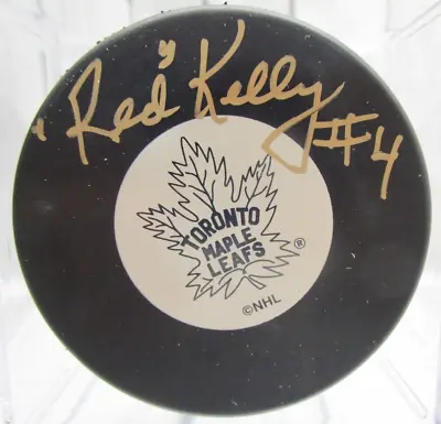 Red Kelly Signed  #4  Inscribed Toronto Maple Leafs Autographed Puck In Case • $24.95