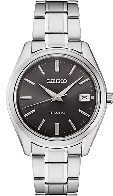 Seiko Men's Essentials Titanium Black Dial Silver Bracelet Watch SUR375  • $185