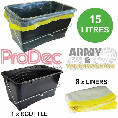 £13.99 • Buy 1 X ProDec 15 Litre Black Plastic Scuttle Paint Kettle Bucket + 8 Scuttle Liners