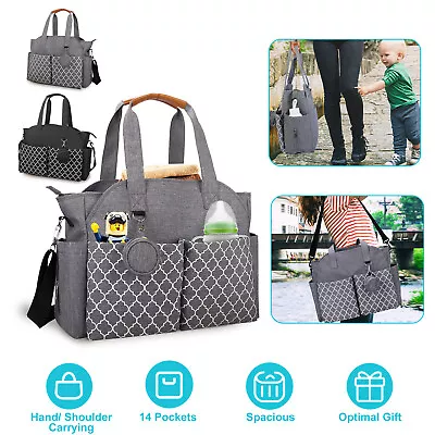 Large Capacity Baby Diaper Bag Shoulder Large Tote Bag +14 Pockets 2 Burp Cloths • $29.06