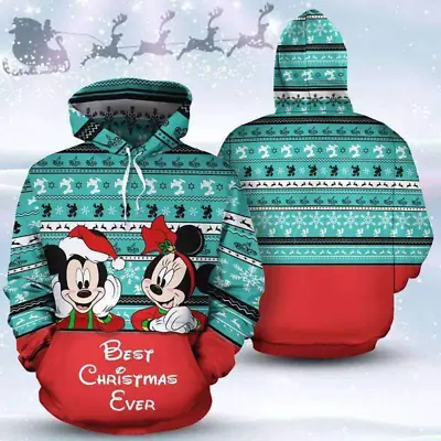 Best Christmas Ever Mickey And Minnie Mouse Ugly Pattern 3D HOODIE Us Size • $38.93