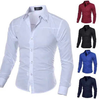 Men's Luxury Casual Formal Shirt Long Sleeve Slim Fit Business Dress Shirts Tops • $20.51