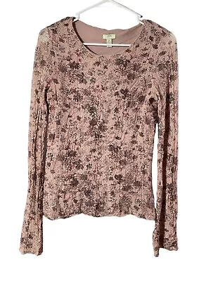 J.Jill Womens Stretch Long Sleeve Overlay Lace/mesh Floral Blouse Size XS • $14.98