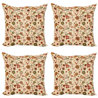 Colorful Pillow Cushion Set Of 4 Spring Motif Paisley • £22.99